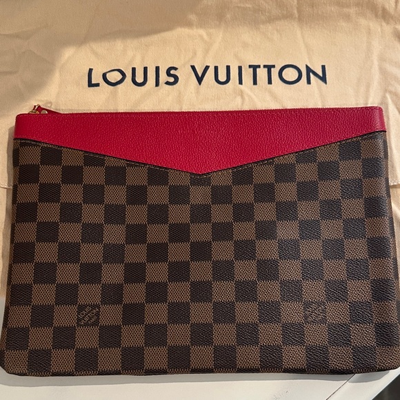 Louis Vuitton Red and Brown Checkered Clutch - Picture 1 of 6